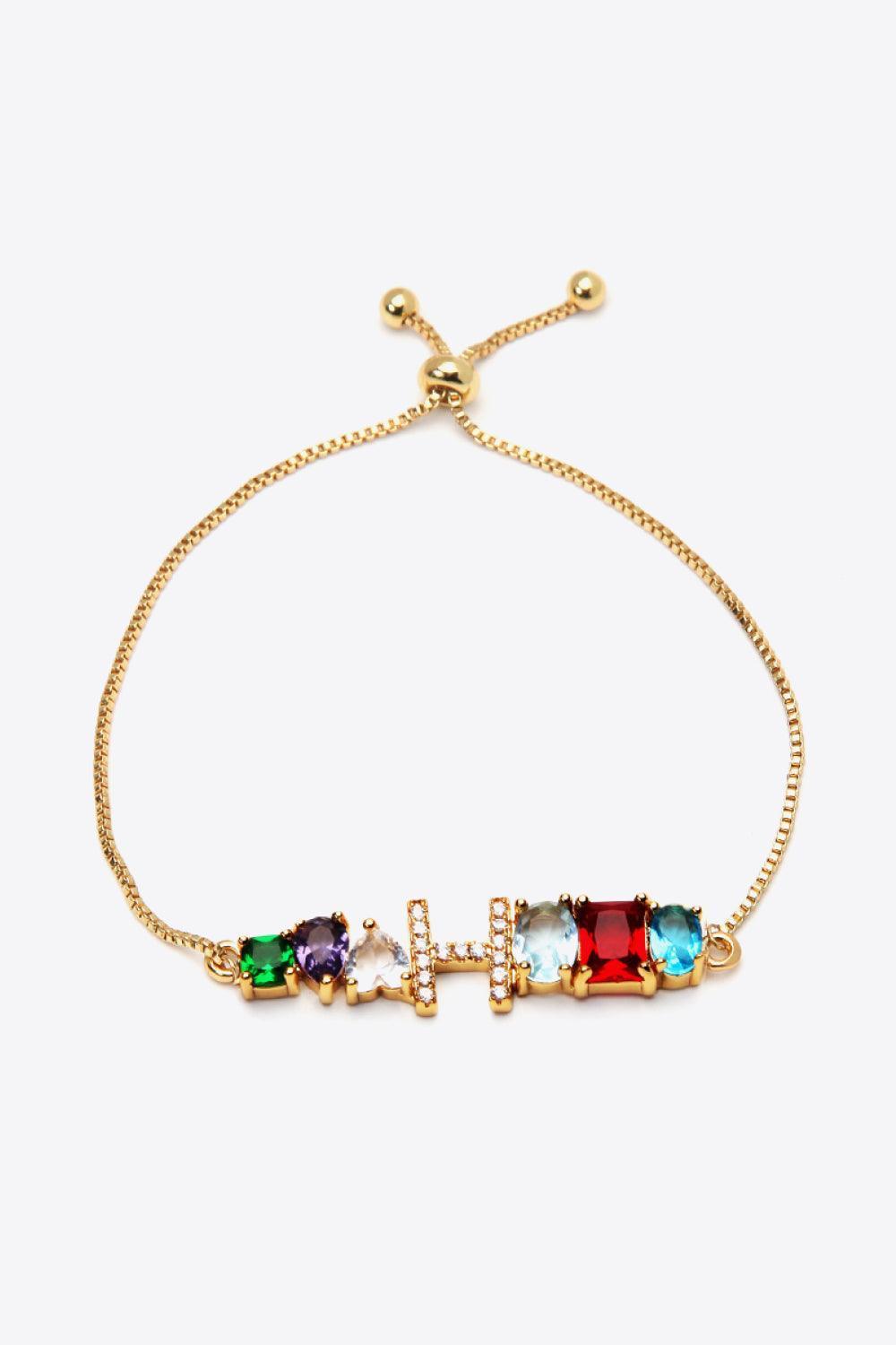 Bejeweled A to J Zircon Gold Plated Bracelet-MXSTUDIO.COM