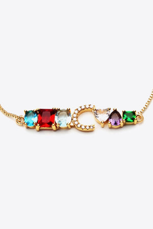 Bejeweled A to J Zircon Gold Plated Bracelet-MXSTUDIO.COM