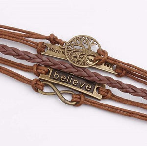 Believe Chestnut PU Leather Rope Bracelet-MXSTUDIO.COM