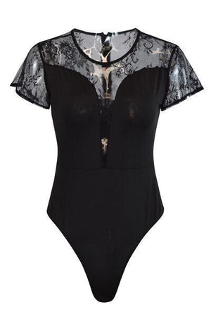 a women's bodysuit with sheer sleeves