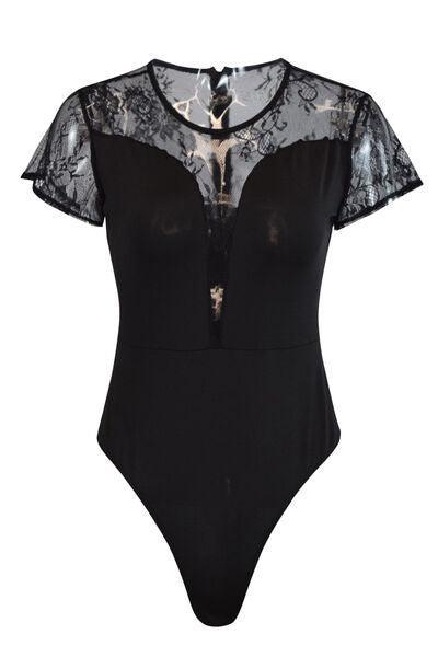 a women's bodysuit with sheer sleeves