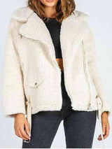 Belted Hem Collared Zip Up Sherpa Jacket-MXSTUDIO.COM