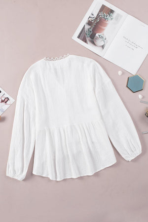 Best Days Lace V Neck Long Sleeve Blouse - MXSTUDIO.COM