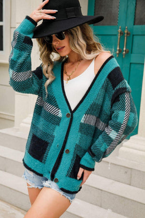 Best Desire Button-Front Fuzzy Striped Cardigan Sweater - MXSTUDIO.COM