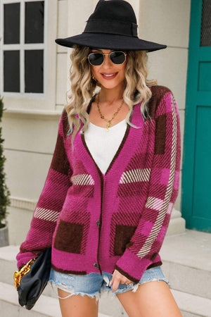 Best Desire Button-Front Fuzzy Striped Cardigan Sweater - MXSTUDIO.COM