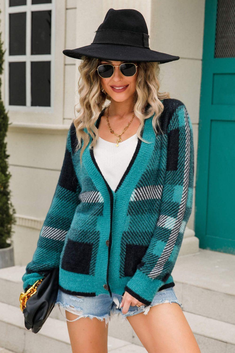 Best Desire Button-Front Fuzzy Striped Cardigan Sweater - MXSTUDIO.COM