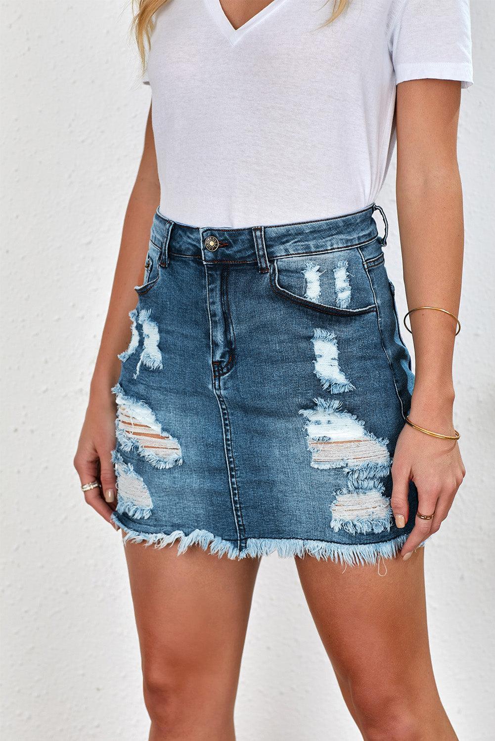 Best Ever Distressed Denim Mini Skirt - MXSTUDIO.COM