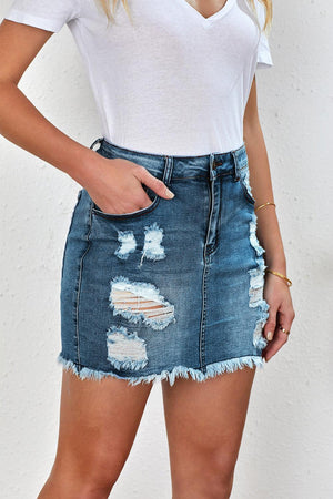 Best Ever Distressed Denim Mini Skirt - MXSTUDIO.COM