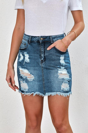 Best Ever Distressed Denim Mini Skirt - MXSTUDIO.COM