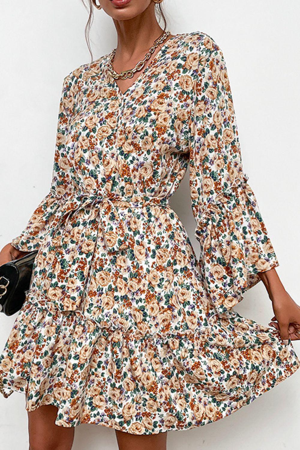 Best-Loved Floral Flare Sleeve Dress - MXSTUDIO.COM