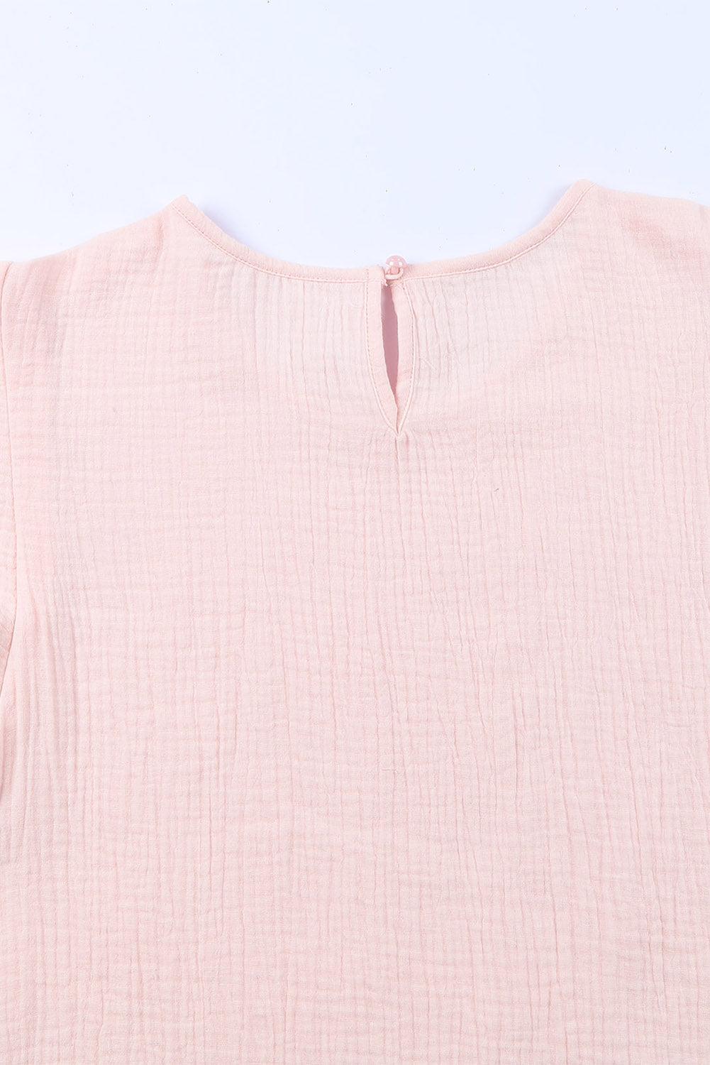 Best Me Ever Textured Pink Short Sleeve Blouse - MXSTUDIO.COM