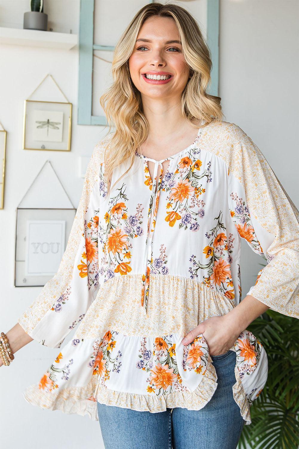 Better Me Tiered Floral Long Sleeve Blouse - MXSTUDIO.COM