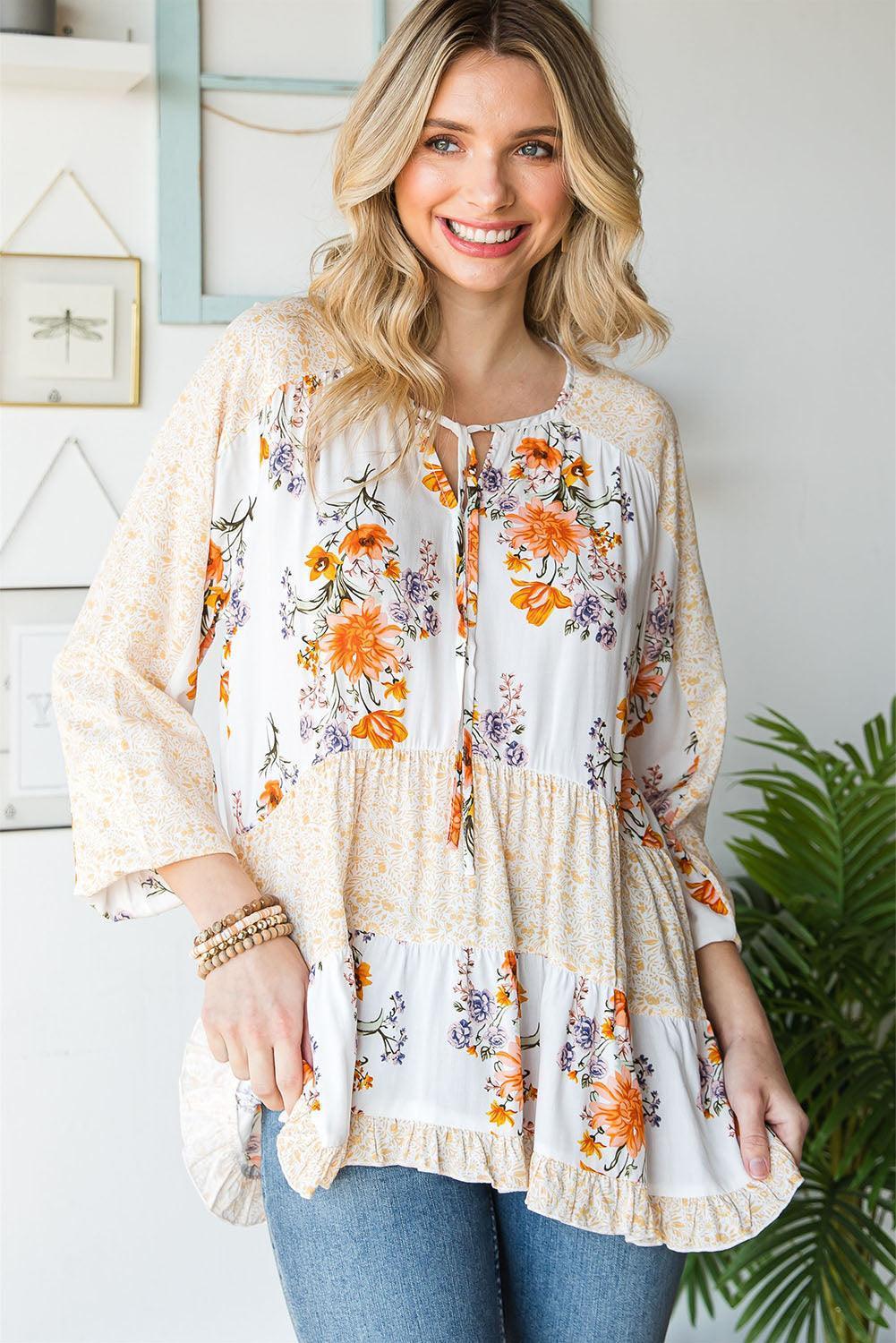 Better Me Tiered Floral Long Sleeve Blouse - MXSTUDIO.COM