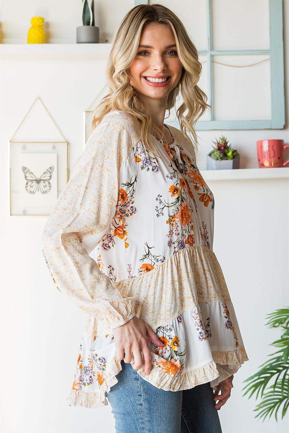 Better Me Tiered Floral Long Sleeve Blouse - MXSTUDIO.COM