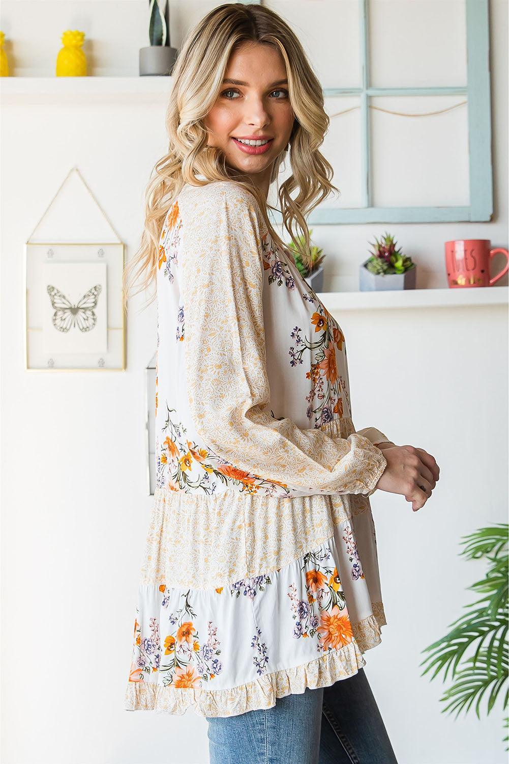 Better Me Tiered Floral Long Sleeve Blouse - MXSTUDIO.COM