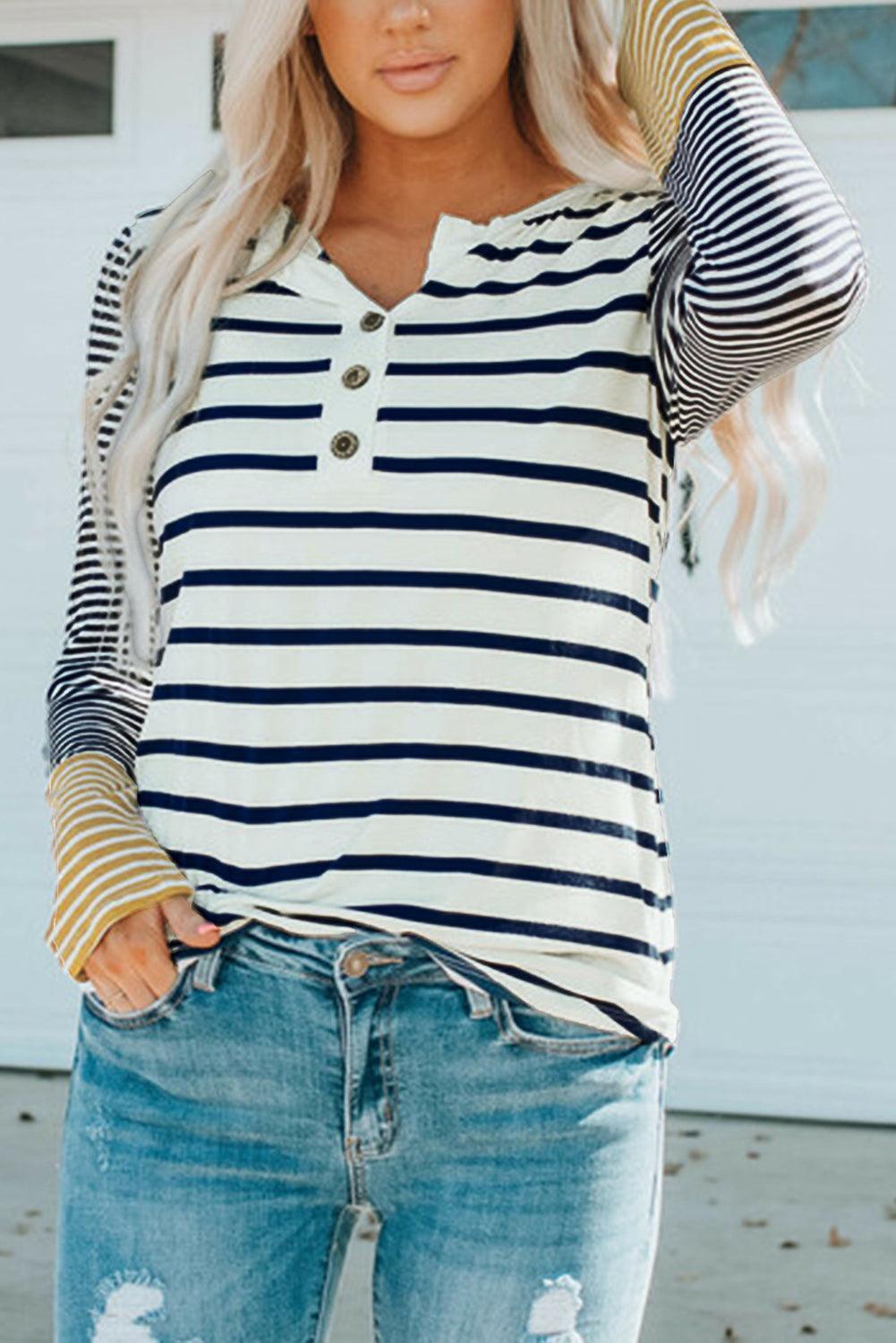 Better Now Buttoned Striped Long Sleeve Top - MXSTUDIO.COM