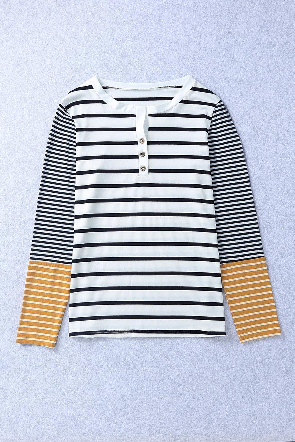 Better Now Buttoned Striped Long Sleeve Top - MXSTUDIO.COM