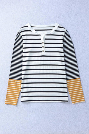 Better Now Buttoned Striped Long Sleeve Top - MXSTUDIO.COM