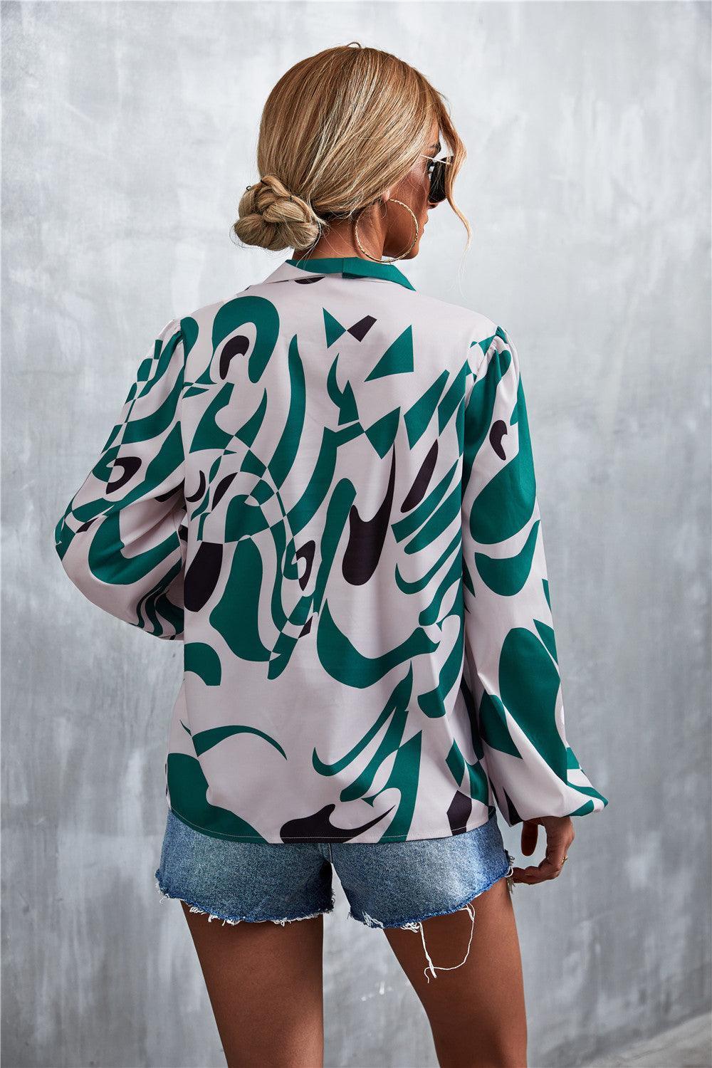 Better and Fiercer Printed Balloon Sleeve Blouse - MXSTUDIO.COM