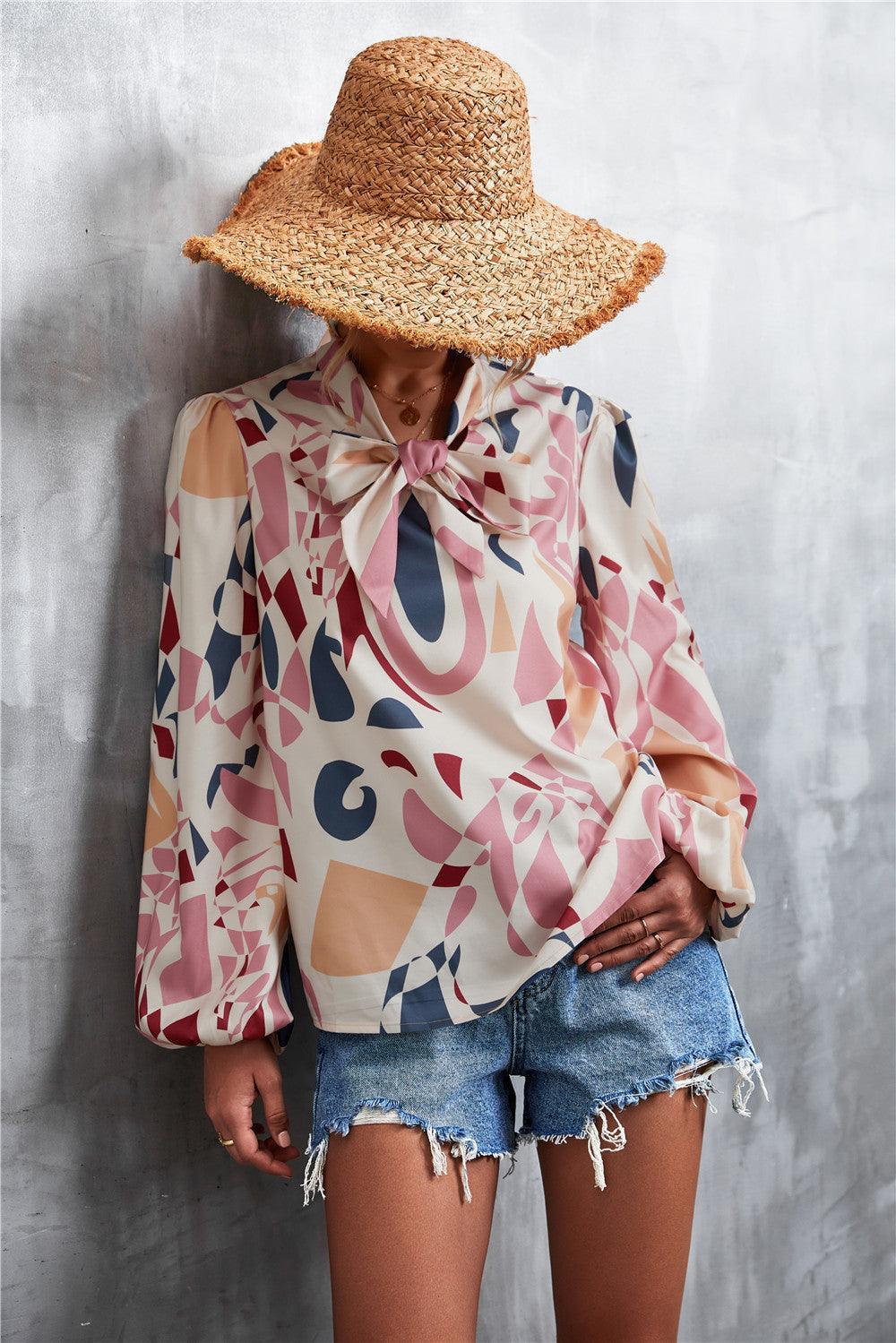 Better and Fiercer Printed Balloon Sleeve Blouse - MXSTUDIO.COM