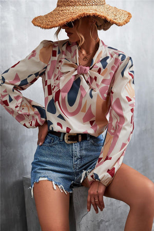 Better and Fiercer Printed Balloon Sleeve Blouse - MXSTUDIO.COM