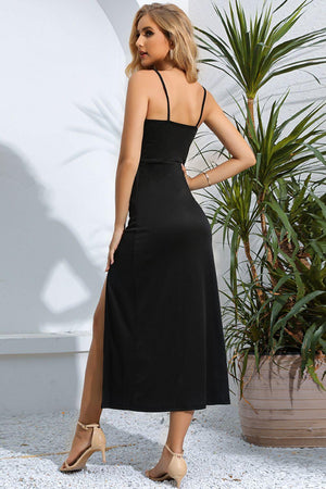 Bewitching Black Spaghetti Strap Split Dress - MXSTUDIO.COM