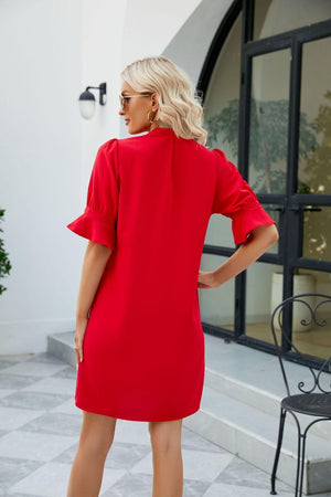 Bewitching Half Sleeve Mini Notched Neck Dress - MXSTUDIO.COM