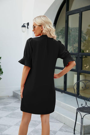 Bewitching Half Sleeve Mini Notched Neck Dress - MXSTUDIO.COM