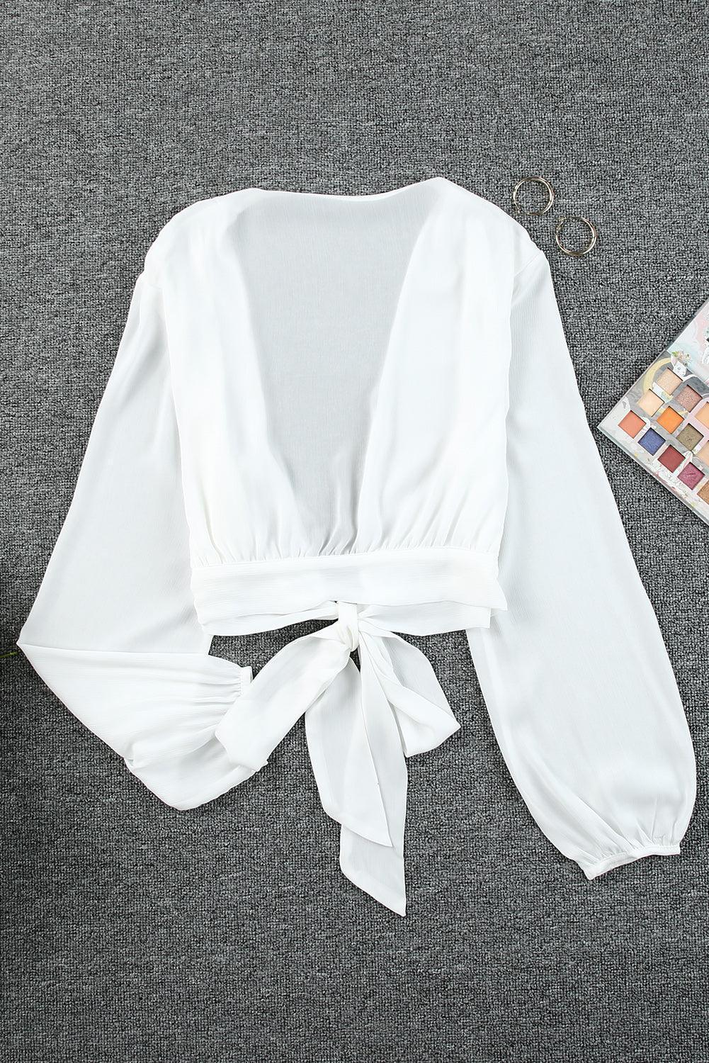 Beyond Beautiful White Long Sleeve Crop Top - MXSTUDIO.COM