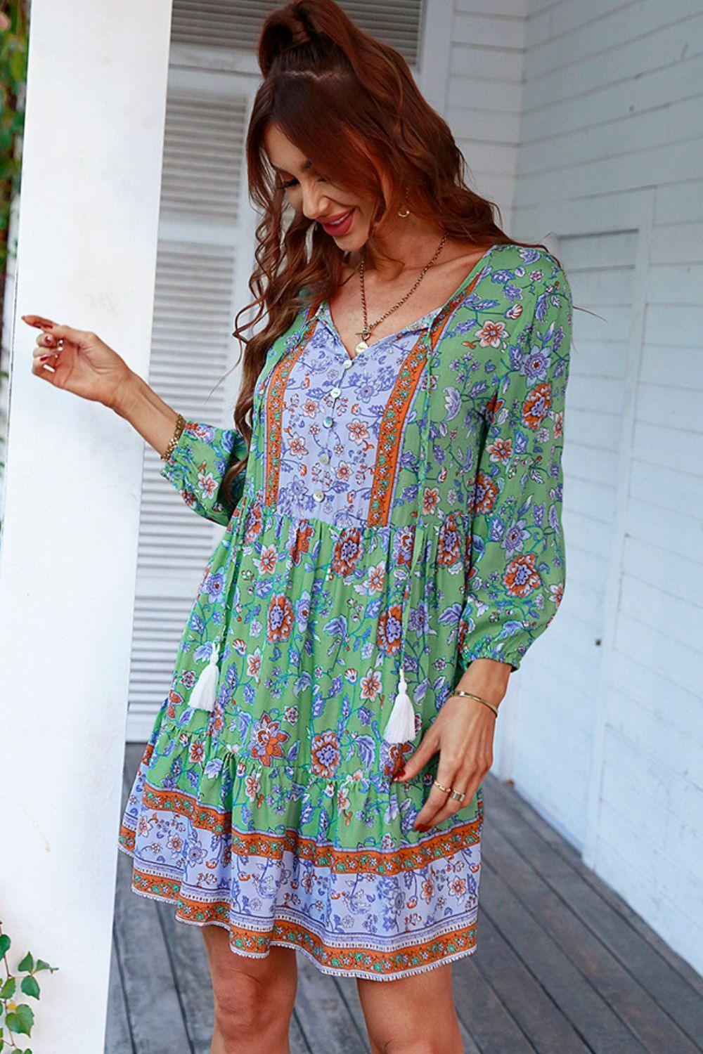 Bit Of All Right Three Quarter Sleeve Floral Mini Dress - MXSTUDIO.COM