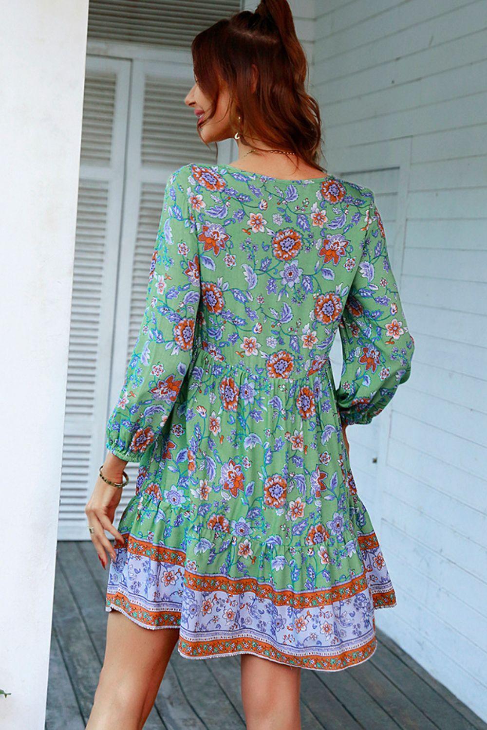 Bit Of All Right Three Quarter Sleeve Floral Mini Dress - MXSTUDIO.COM
