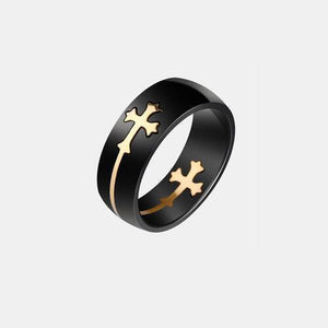 Black Gold Plated Titanium Steel Cross Ring-MXSTUDIO.COM