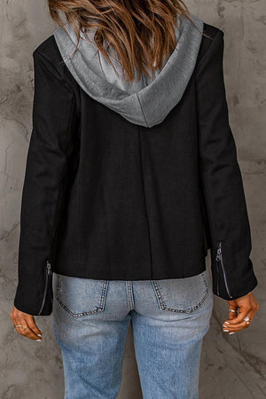 Black Hooded Zip Cuff Jacket - MXSTUDIO.COM