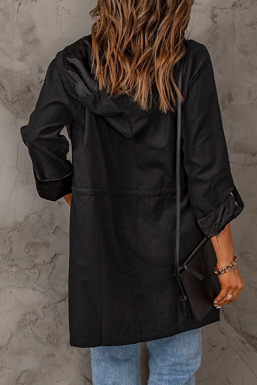 Black Roll Tab Sleeve Longline Jacket - MXSTUDIO.COM