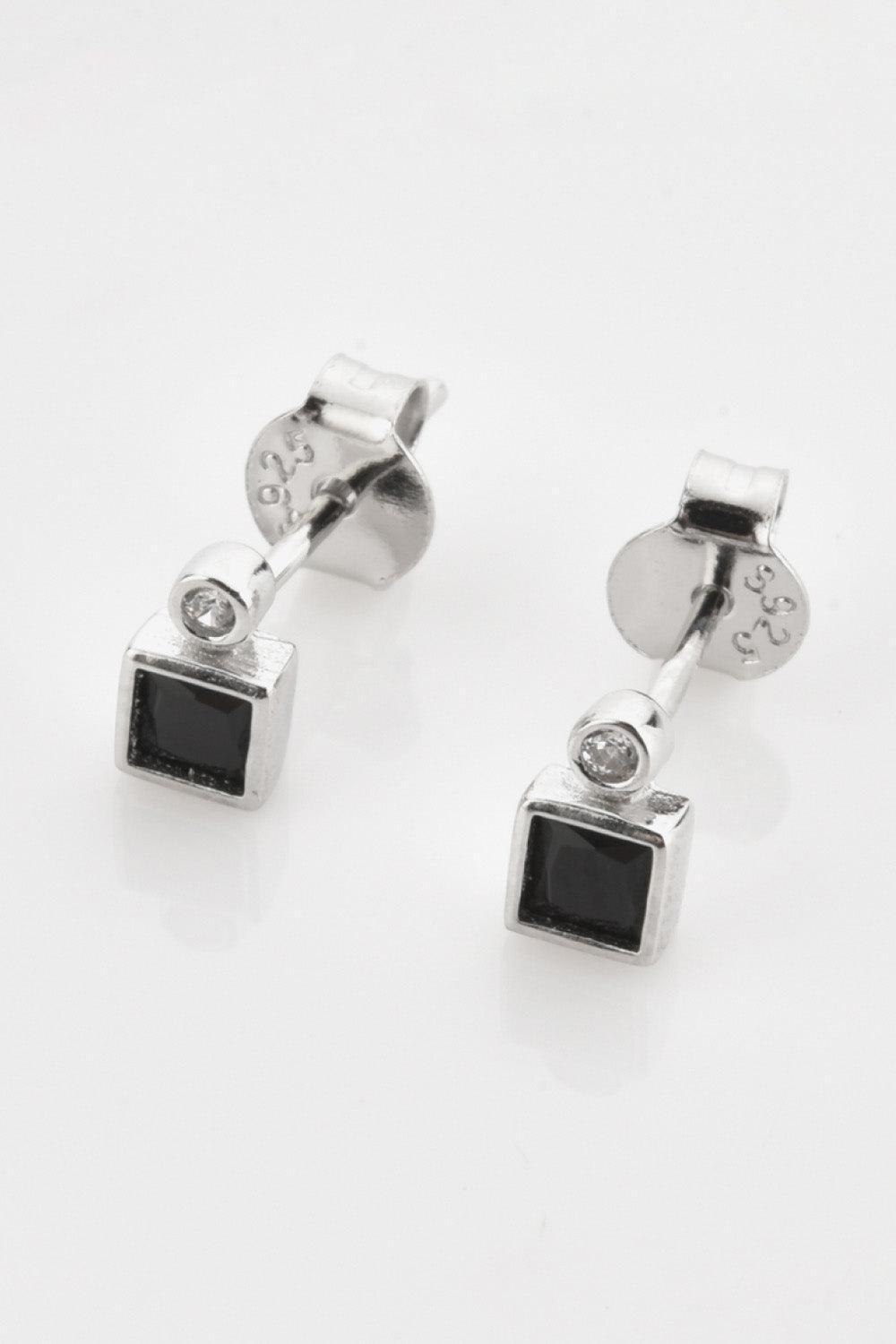 Black Square Inlaid Zircon Gold Plated Earrings - MXSTUDIO.COM