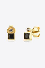 Black Square Inlaid Zircon Gold Plated Earrings - MXSTUDIO.COM