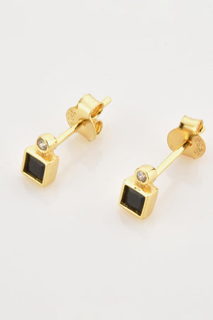 Black Square Inlaid Zircon Gold Plated Earrings - MXSTUDIO.COM