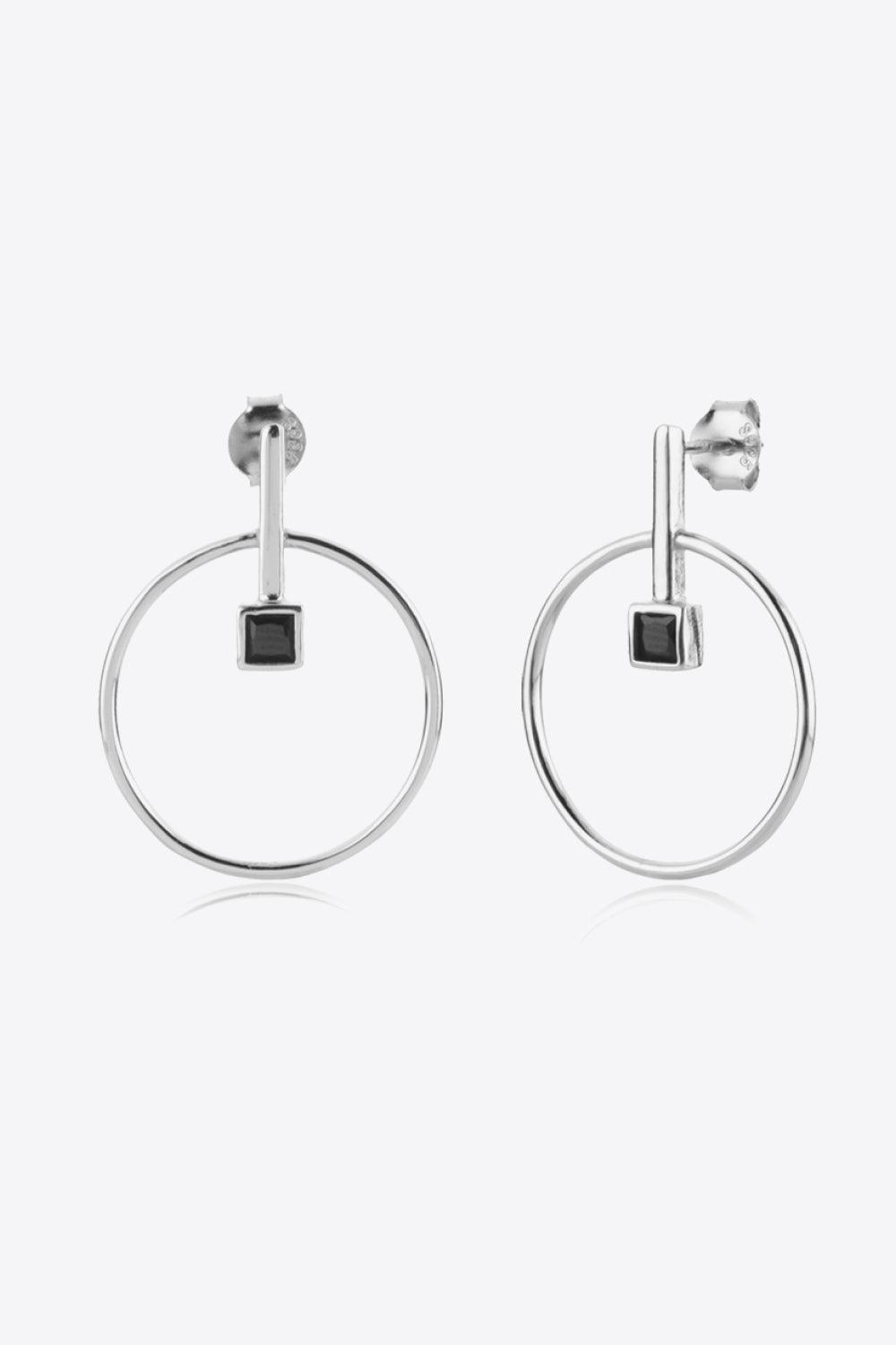 Black Square Zircon Accent Sterling Silver Earrings - MXSTUDIO.COM