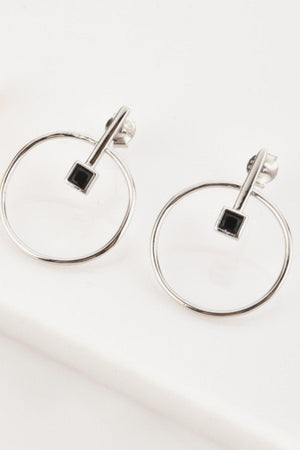 Black Square Zircon Accent Sterling Silver Earrings - MXSTUDIO.COM