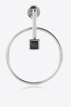 Black Square Zircon Accent Sterling Silver Earrings - MXSTUDIO.COM