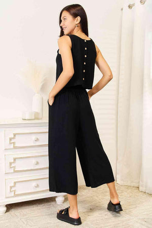 Black Wide Leg Pants And Tank Top Set - MXSTUDIO.COM