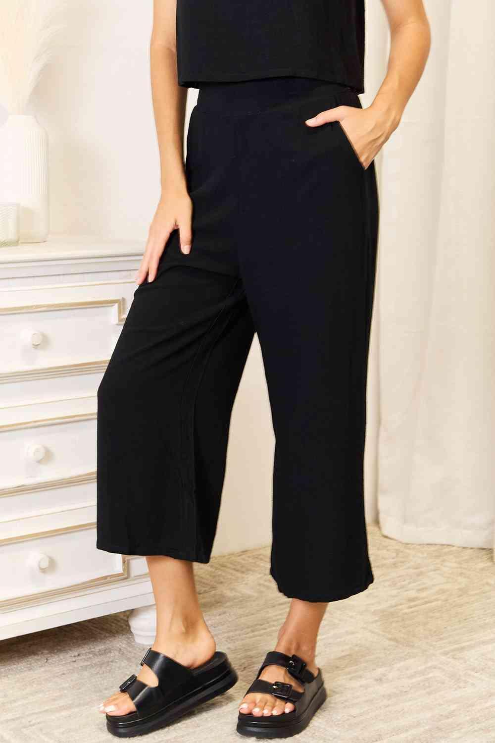 Black Wide Leg Pants And Tank Top Set - MXSTUDIO.COM