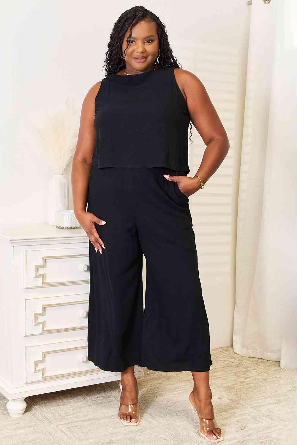 Black Wide Leg Pants And Tank Top Set - MXSTUDIO.COM