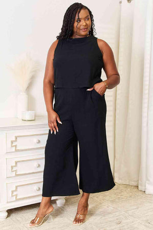 Black Wide Leg Pants And Tank Top Set - MXSTUDIO.COM