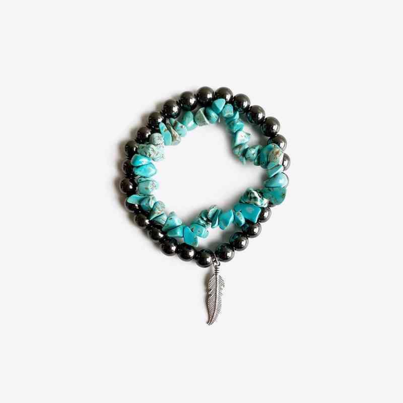 Blended Symmetry Turquoise And Alloy Layered Bracelet-MXSTUDIO.COM