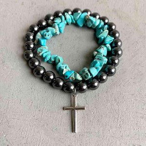 Blended Symmetry Turquoise And Alloy Layered Bracelet-MXSTUDIO.COM