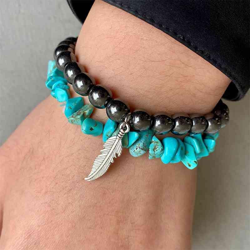 Blended Symmetry Turquoise And Alloy Layered Bracelet-MXSTUDIO.COM