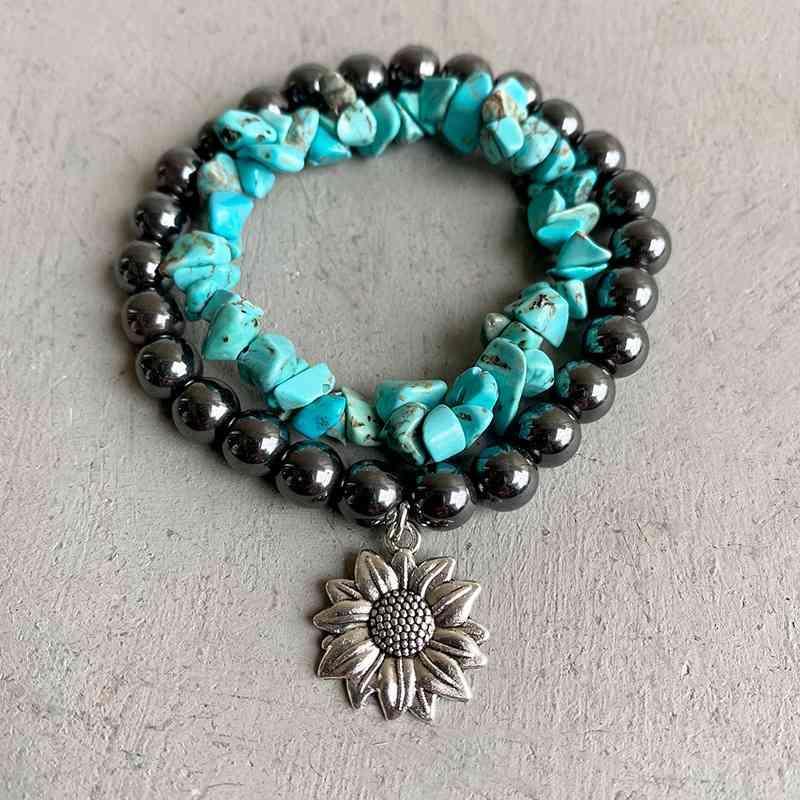 Blended Symmetry Turquoise And Alloy Layered Bracelet-MXSTUDIO.COM