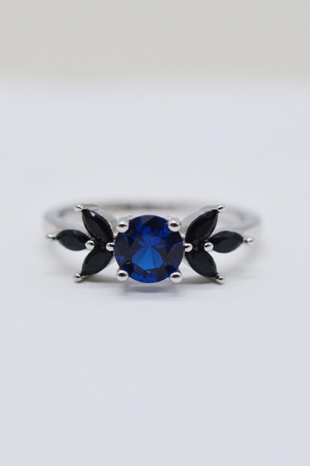 Blissful Day Zircon Leaf Round Blue Spinel Ring - MXSTUDIO.COM