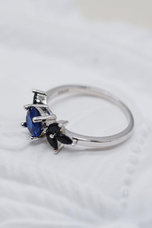 Blissful Day Zircon Leaf Round Blue Spinel Ring - MXSTUDIO.COM